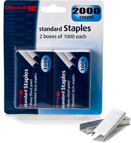 Officemate Standard Chisel Point Staples, 2 Boxes Of 1000 (91936)