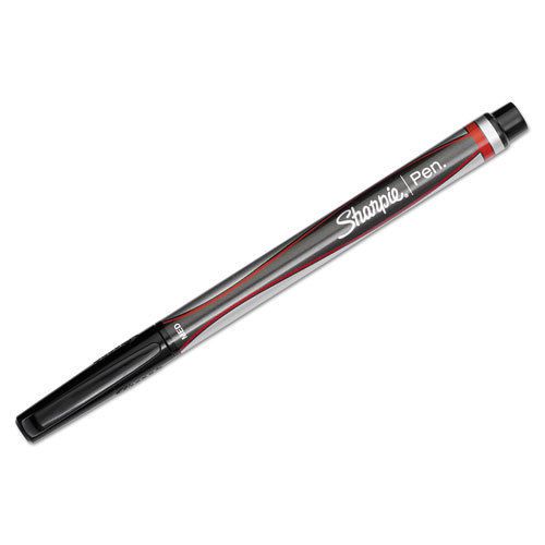 Plastic Point Stick Permanent Water Resistant Pen, Red Ink, Medium, Dozen