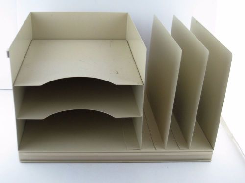 Beige Metal 3 Level Paper Tray 3 File Tray Industrial Atomic Steampunk VTG