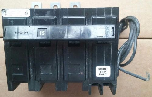 New-eaton c-h 15 amp-3 pole-240 volt breaker w/shunt trip bab3015hs for sale