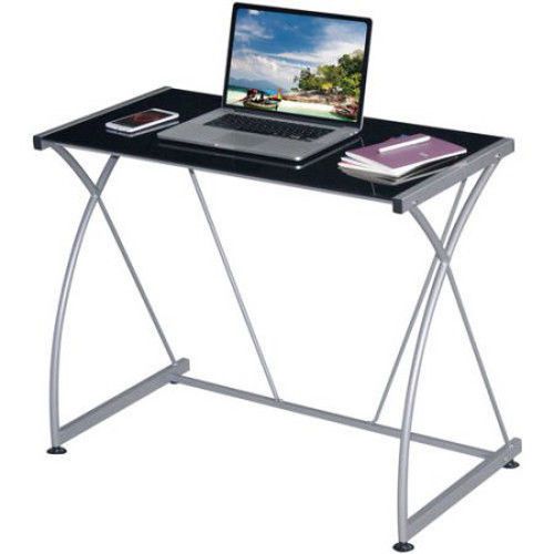 Desk by Techni Mobili Tempo Grey, Dark Glass Finish, Modern and Compact Design