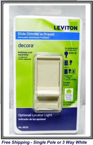 Leviton decora slide dimmer with preset 762-6633-pdw incandescent halogen led for sale