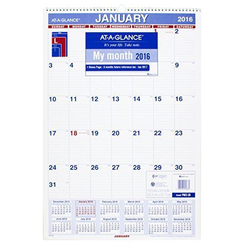 AT-A-GLANCE Monthly Wall Calendar 2016, 15.5 x 22.75 Inches (PM3-28) Free Ship