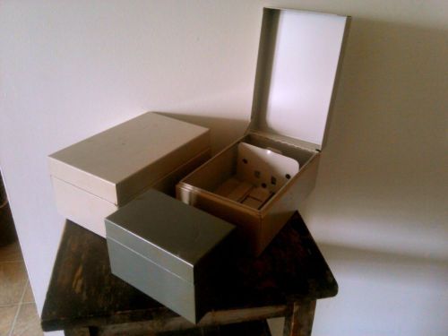 Vintage lot 3 metal file boxes 2 beige 1 gray gws 533 adjustable file dividers for sale