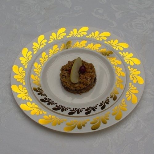 9in. Gold Splash Design Premium Plastic Wedding Plates (40 Pack) China-Like