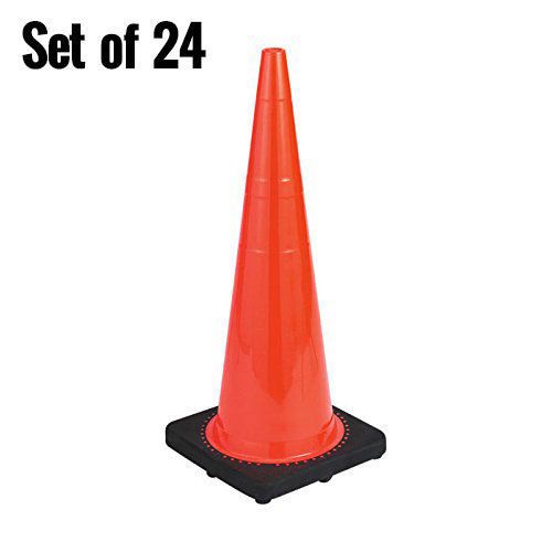 28&#034; rk orange safety traffic pvc cones with black base, set of 24 for sale