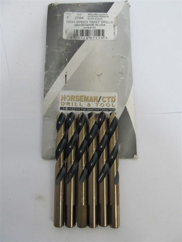 Norseman drill &amp; tool 87150, 27/64&#034;, hss, mechanic length drill bits 1 pkg of 6 for sale