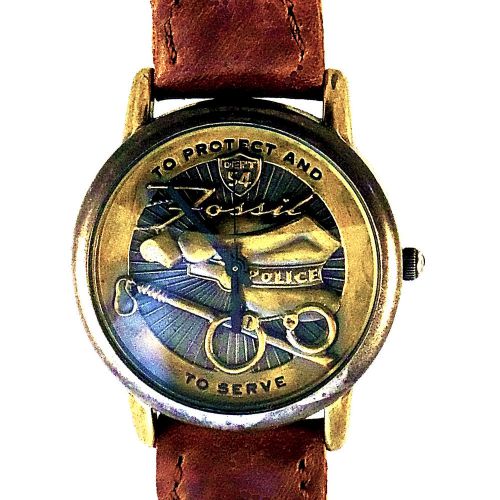 Police &#039;to protect and to serve&#039; watch new fossil raised antique brass dial $125 for sale
