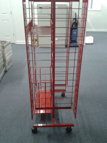 Powder coated steel retail store baskets pamphlet holder peg hook rack red 55&#034; for sale