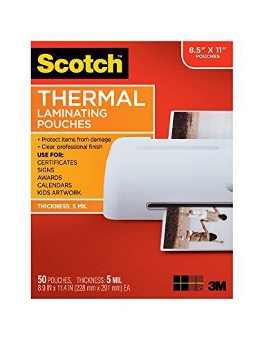 Scotch Thermal Laminating Pouches, 8.9 x 11.4-Inches, 5 mil thick, 50-Pack