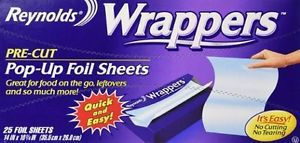 Reynolds® Wrappers™ Pop-Up Foil Sheets, 25-ct. Boxes~No Cutting or Tearing~New