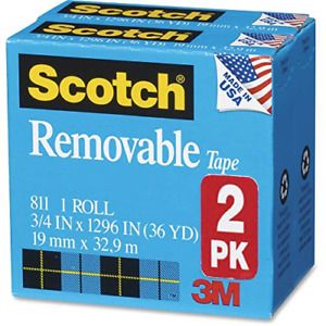 Scotch Removable Tape, Standard Width,Sticks Securely,Boxed 2 Rolls (2 PK) Clear