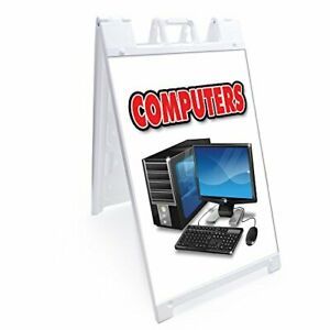 SignMission Computers A-Frame Sidewalk Sign with Graphics On Each Side | 24&#034; ...