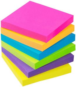Self-Stick Notes 3X3 6 Bright Multi Colors 6 Pads 100 Sheet Sticky Notes
