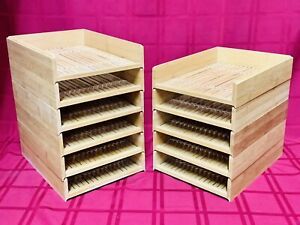 11-Stackable Bamboo Desktop File Holder Letter Paper Organizer Tray 13”x 10”x 2”