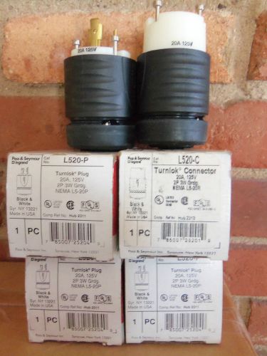 Pass &amp; seymour turnloc connector lot- 2 female l520-c 2 male l520p  20a 125v nib for sale