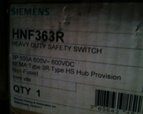 Siemens Heavy Duty Safety Switch, HNF363R, 100A, 600V, 3 Pole, 3 Wire, NIB ***