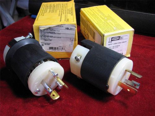 Hubbell hbl-2311 plugs (2) hbl2311 twst-lock insulgrip 20a 125v 2 pole 3wire grd for sale
