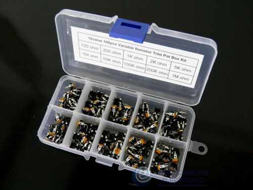 10value 100pcs Variable Resistor Trim Pot Potentiometer Box kit 100 ohm