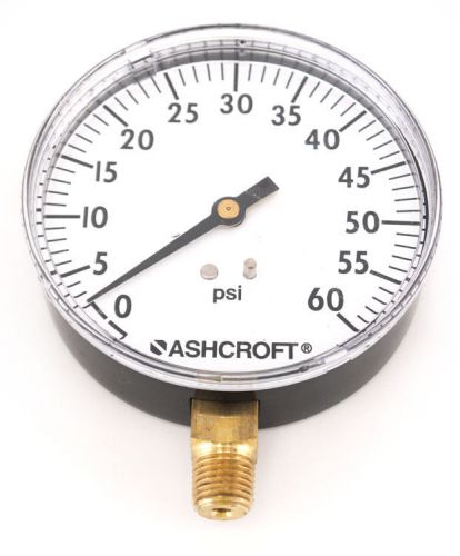 Ashcroft 3-1/2&#034; 0-60psi 1/4&#034;npt brass socket lower mount pressure gauge 3.5&#034;inch for sale