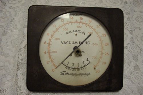 Steampunk . industrial . gauge . sun electric . vacuum in hg . pressure psi . for sale