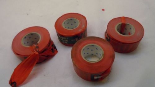 3A RED DANGER TAPE LOT OF 4 ROLLS NEW (2) AND USED (2) SOME WEATHERING, AS IS