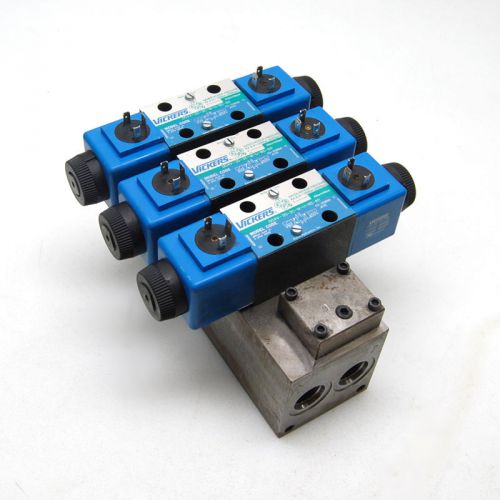 3 vickers dg4v-3s-2c-m-u-b5-60 solenoid directional valves w/daman 0803 manifold for sale