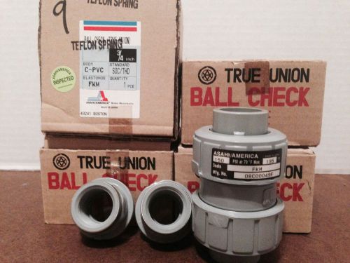 ASAHI 3/4&#034; True Union Ball Check Valve Socket/Thread CPVC/FKM/Teflon Spring
