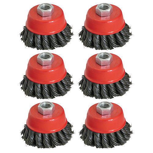 6pcs - 3&#034; twist cup wire brush 5/8&#034; cup brush for use with angle grinders for sale