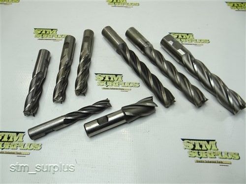 NICE LOT OF 8 HSS STRAIGHT SHANK SINGLE END MILLS 5/8&#034; TO 1&#034; NATIONAL
