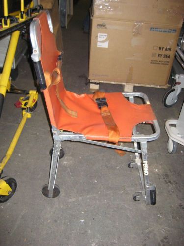 Stair chair: ferno model 42 stair chair (orange; new foot restraint strap) for sale