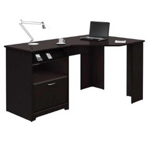 Corner computer desk espresso oak home office wood furniture drawers table room for sale