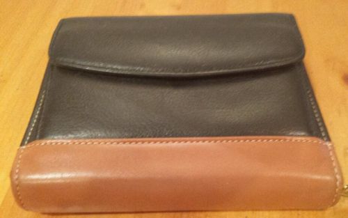 Franklin planner/purse, black leather,pocket size, six 1&#034;rings, 7 1/4&#034; x 5 1/2&#034; for sale