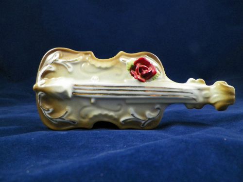 Bass musical Instrument Business Card Holder, With a rose attached to base