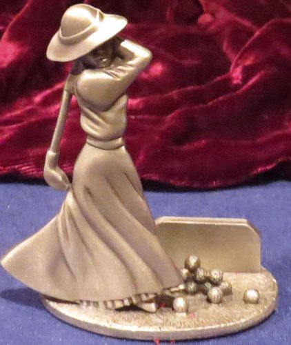 Gorgeous Pewter Victorian Lady Golfer Business Card Holder NR
