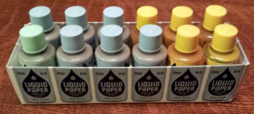 Lot of 12 Vintage Liquid Paper Correction Fluid in Display Box