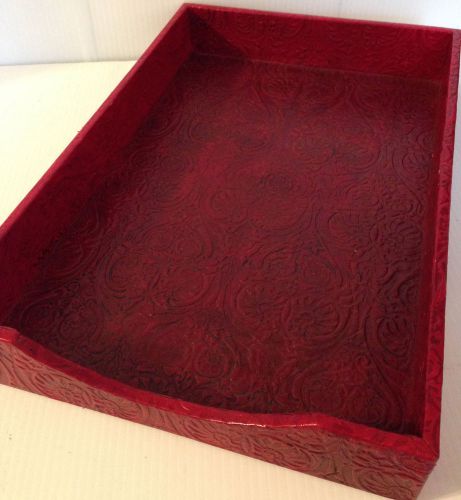 $80 J Seymour Burgundy Leather Embossed LEATHER Desk Paper Tray Legal EXCELLENT