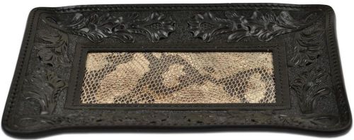 3D Valet Small Tray Leather Tooled Floral Snake Print Black HD111