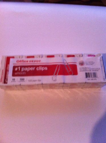 OFFICE DEPOT PAPER CLIPS #1 SIZE SMOOTH 10 BOXES OF 100 1000CT  Free Shipping