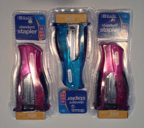 HOT! NEW Bazic Assorted Color (26/6) Standard Stapler Soft Grip Pink