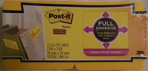 Post-it(R) Super Sticky Full Adhesive Notes, 3&#034; x 3&#034;, Electric Yellow, 12 Pad