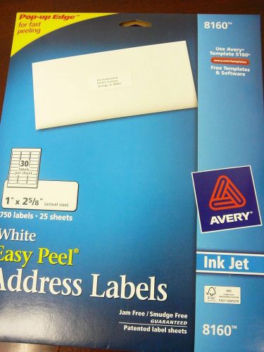 NEW Avery Dennison 8160 Address Mailing Labels 1&#034; x 2 5/8&#034; 750 labels 25 sheets