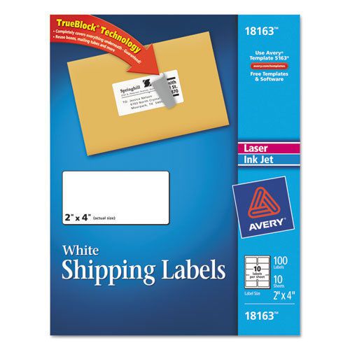 Shipping Labels for Laser and Ink Jet Printers, 2 x 4, White, 100/Pack