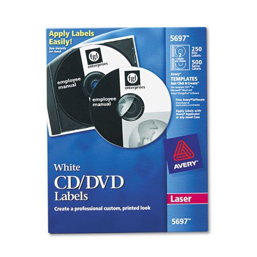 Avery  Laser CD/DVD Labels, Matte White, 250/Pack, PK - AVE5697