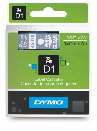 Dymo 45020 White Print/ Clear Tape 1/2 X 23