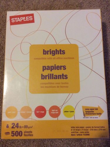 Staples Assorted Brights Colored Paper 500 Sheets/ream *NEW SEALED FREE US SHIP*