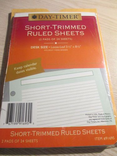 DAY-TIMER SHORT-TRIMMED RULED SHEETS DESK SIZE 5 1/2&#034; X 8 1/2&#034; NEW IN PACKAGE