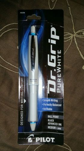 PILOT Dr. Grip Pure White Blue Accent Ball Point Pen 1.0mm Black Ink 36208