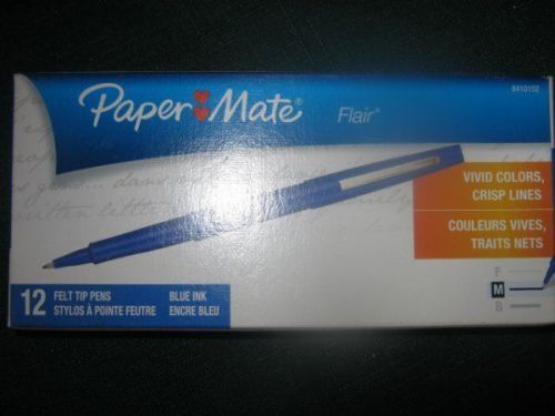NIB*12 Papermate Paper Mate Point Guard Flair Porous Point Pen*Blue*Medium*Dozen