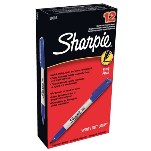 Sharpie Permanent Marker Pen Fine Point Blue 1 Box